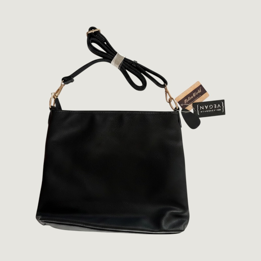 Mellow World Black Vegan Leather Crossbody Bag Woven Texture Gold Hardware NWT - Picture 2 of 14